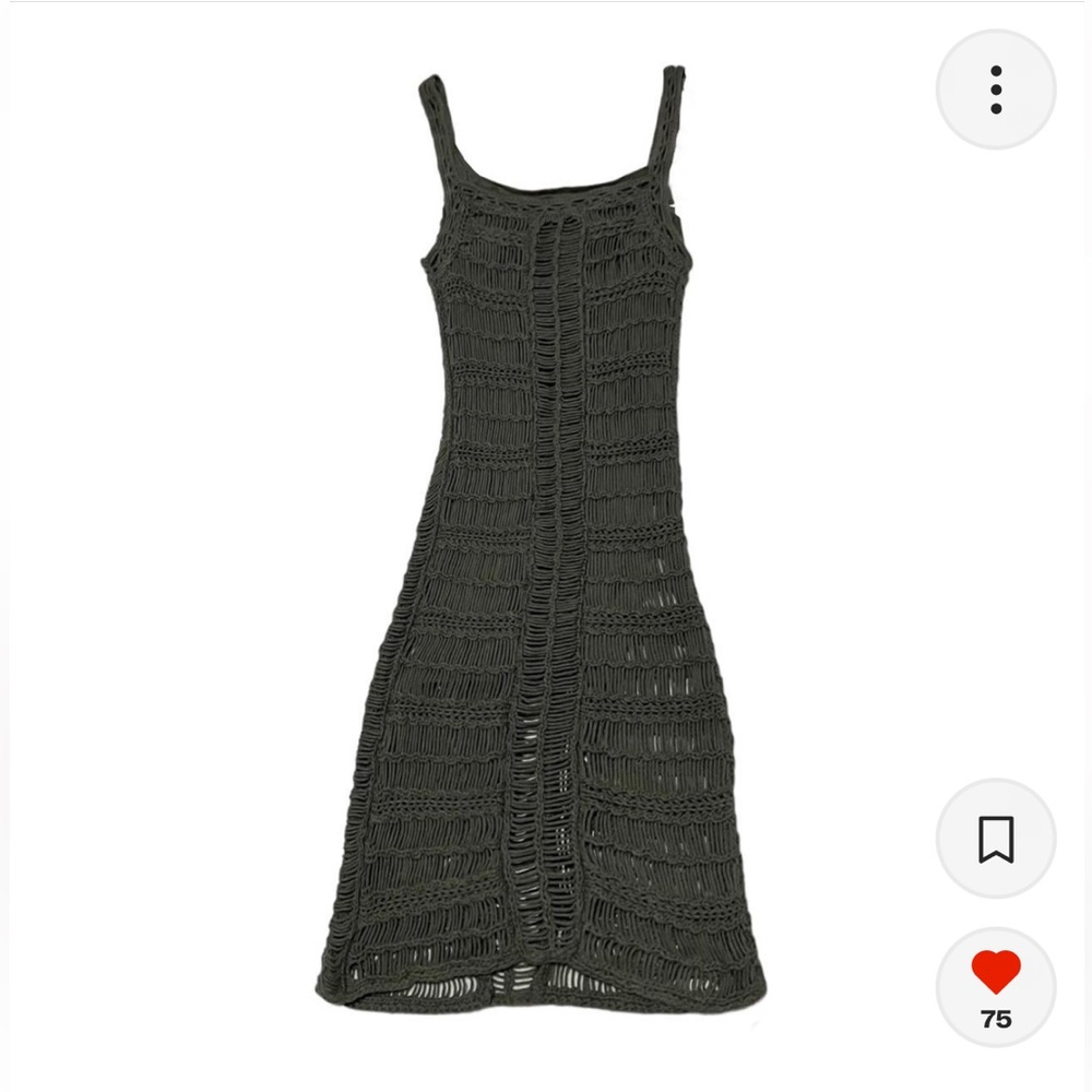 90s dark green knit midi tank dress